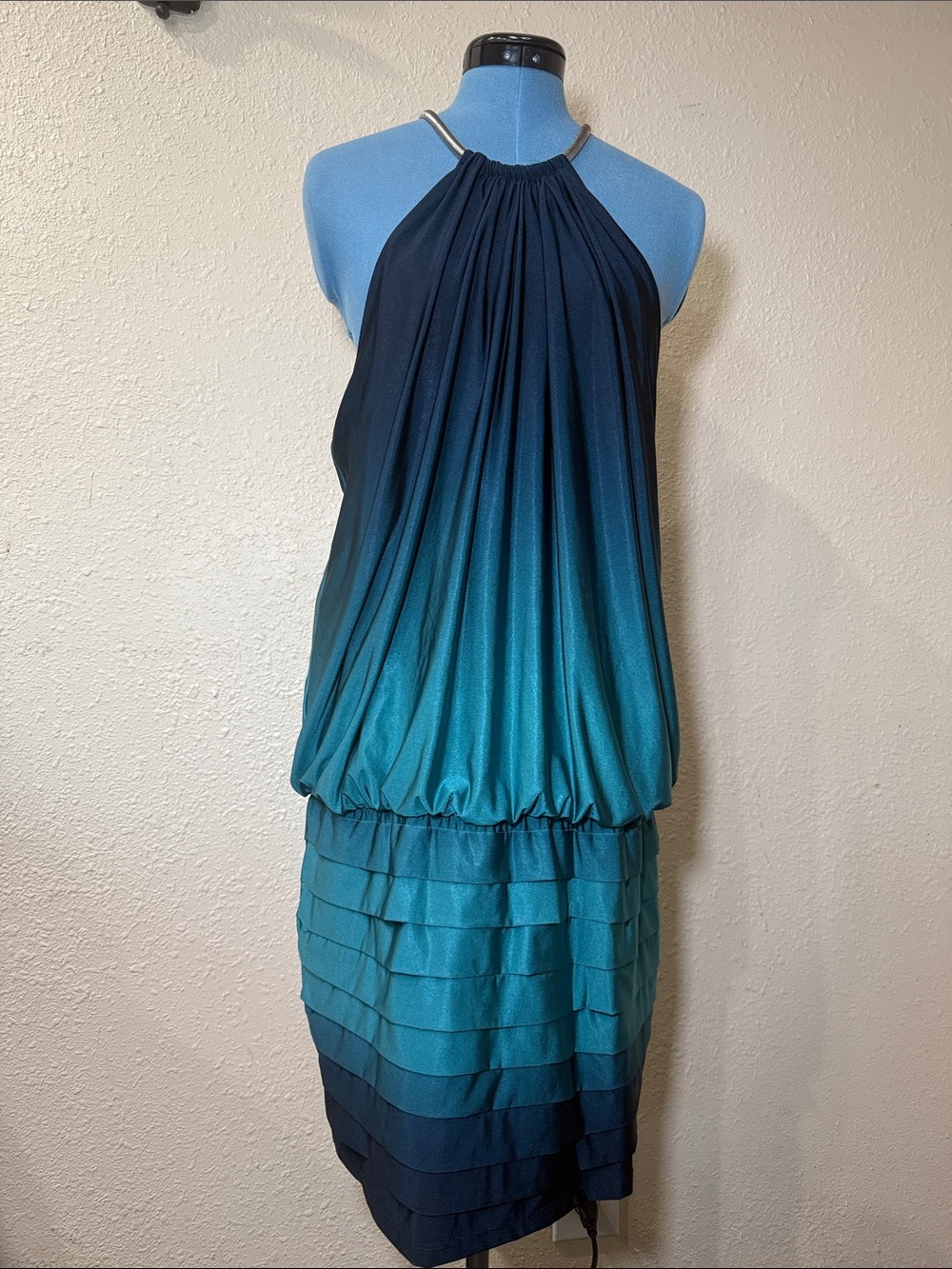Teal Ombre Halter Mini Dress